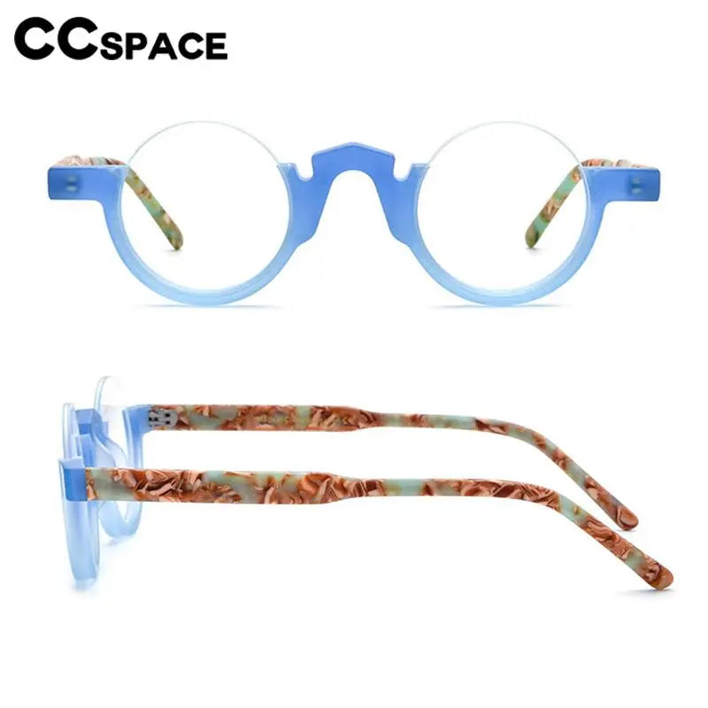 CCSpace Unisex Semi Rim Round Acetate Eyeglasses 56887 Semi Rim CCspace   