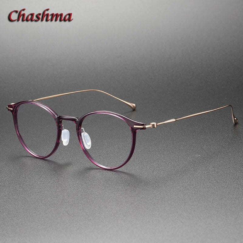 Chashma Ochki Unisex Full Rim Round Tr 90 Titanium Eyeglasses 8643 Full Rim Chashma Ochki Transparent Purple  