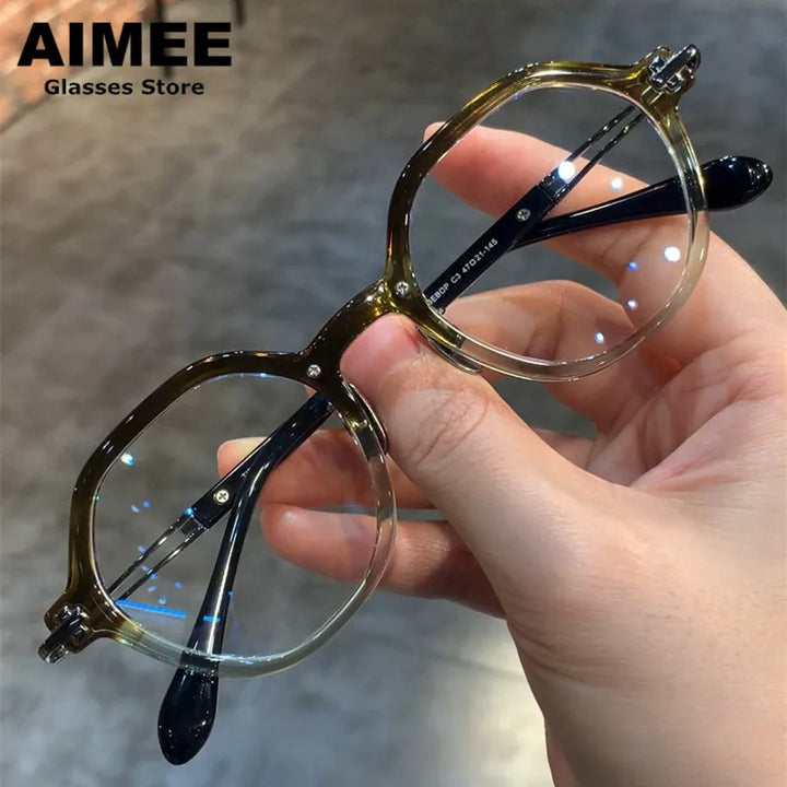 Aimee Unisex Full Rim Polygon Round Titanium Acetate Eyeglasses 691453