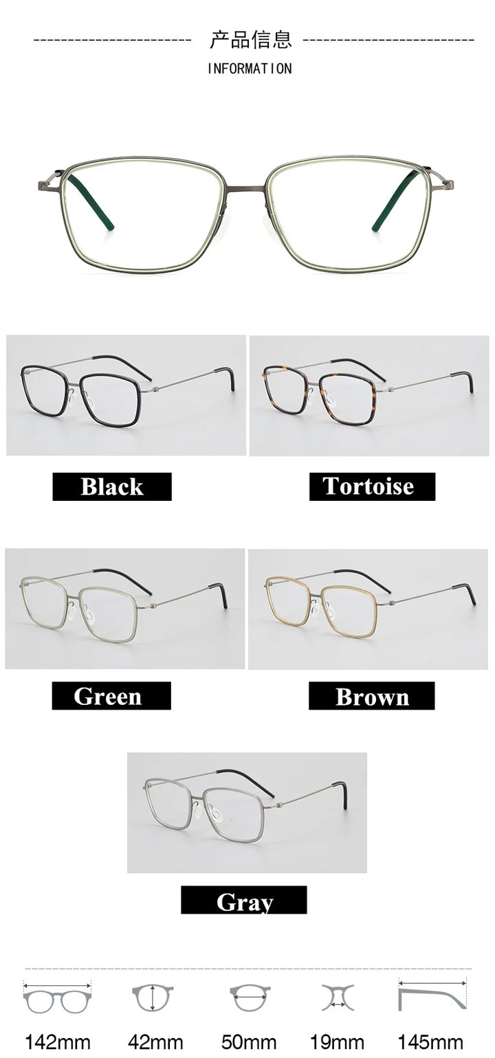 Black Mask Unisex Full Rim Square Acetate Titanium Eyeglasses 15803