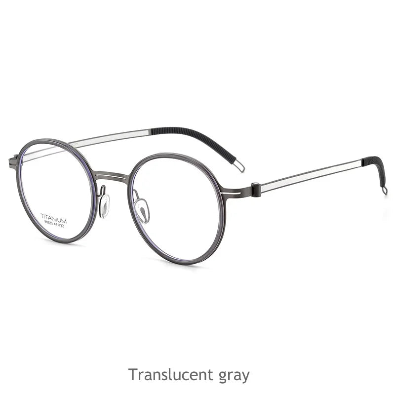 KatKani Women's Full Rim Round Titanium Acetate Eyeglasses 98383 Full Rim KatKani Eyeglasses Translucent gray  