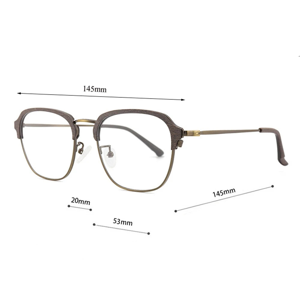 Hdcrafter Unisex Full Rim Square Wood Titanium Eyeglasses 81204