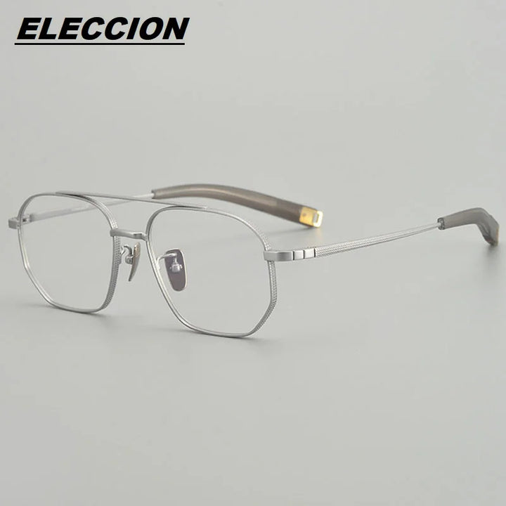 Eleccion Men's Full Rim Polygon Double Bridge Titanium Eyeglasses 7518 Full Rim Eleccion Silver CHINA