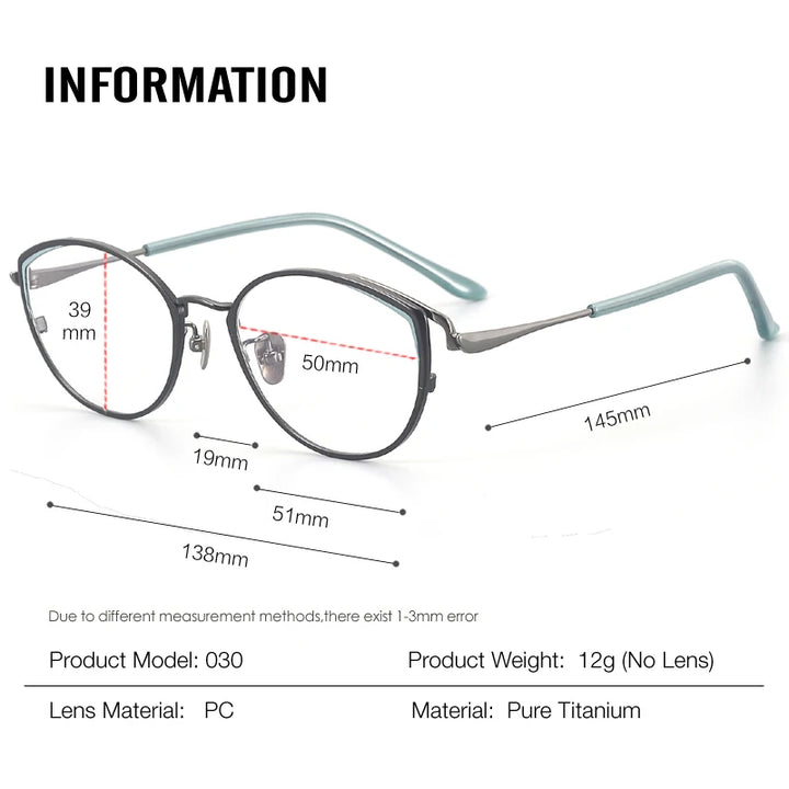 Muzz 030 women's cat eye IP titanium prescription eyeglasses — view 2