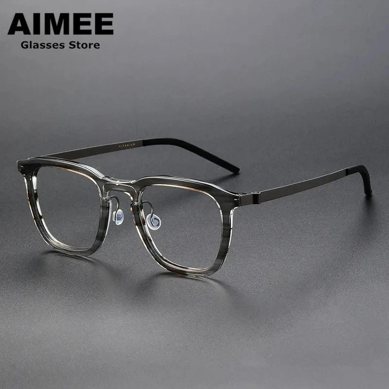 Aimee Men's Full Rim Square Screwless Titanium Acetate Eyeglasses 1263 Full Rim Aimee Grey-Stripes  