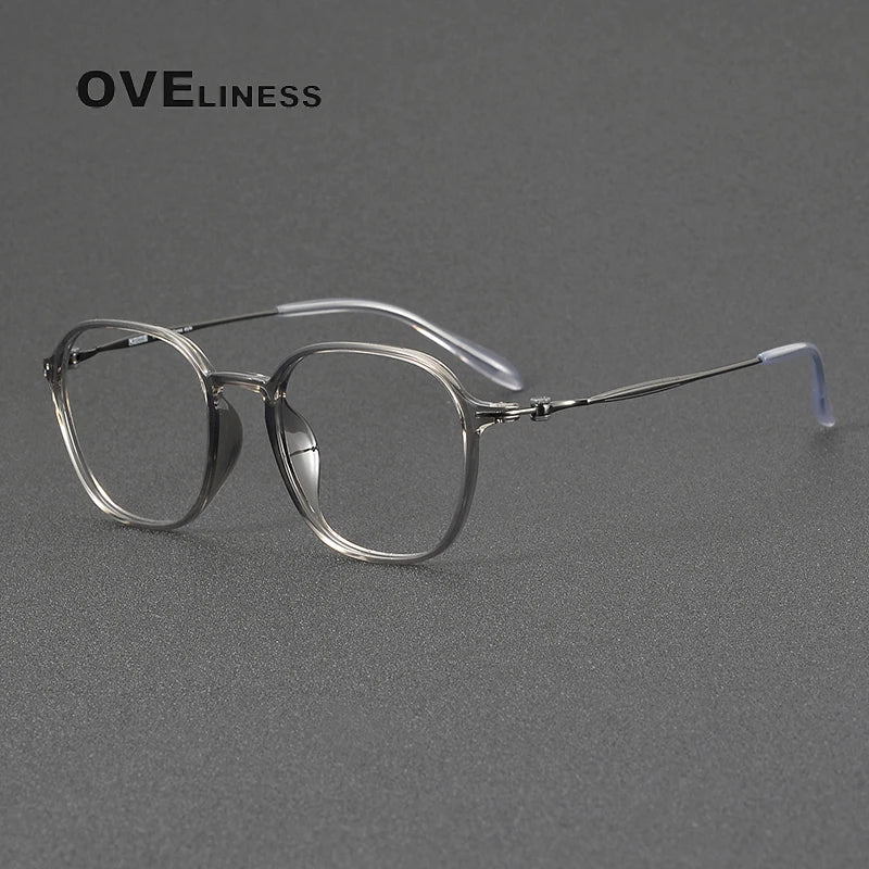 Oveliness Unisex Full Rim Square Oval Acetate Titanium Eyeglasses 8665 Full Rim Oveliness grey gun  