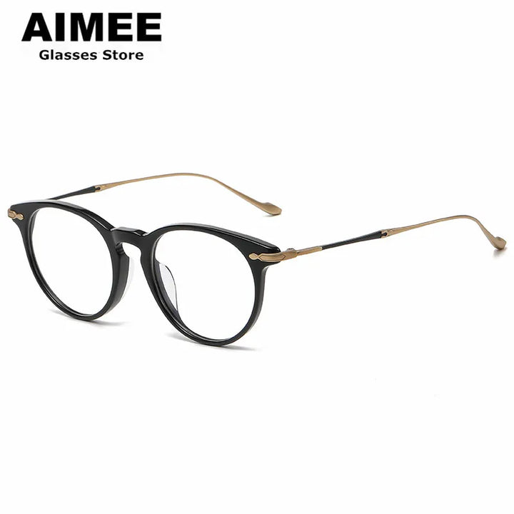 Aimee Unisex Full Rim Round Titanium Acetate Eyeglasses 5889 Full Rim Aimee Black-Golden  