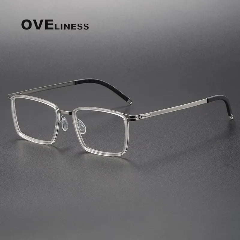 Oveliness Unisex Full Rim Square Acetate Titanium Eyeglasses 82018 Full Rim Oveliness transparent