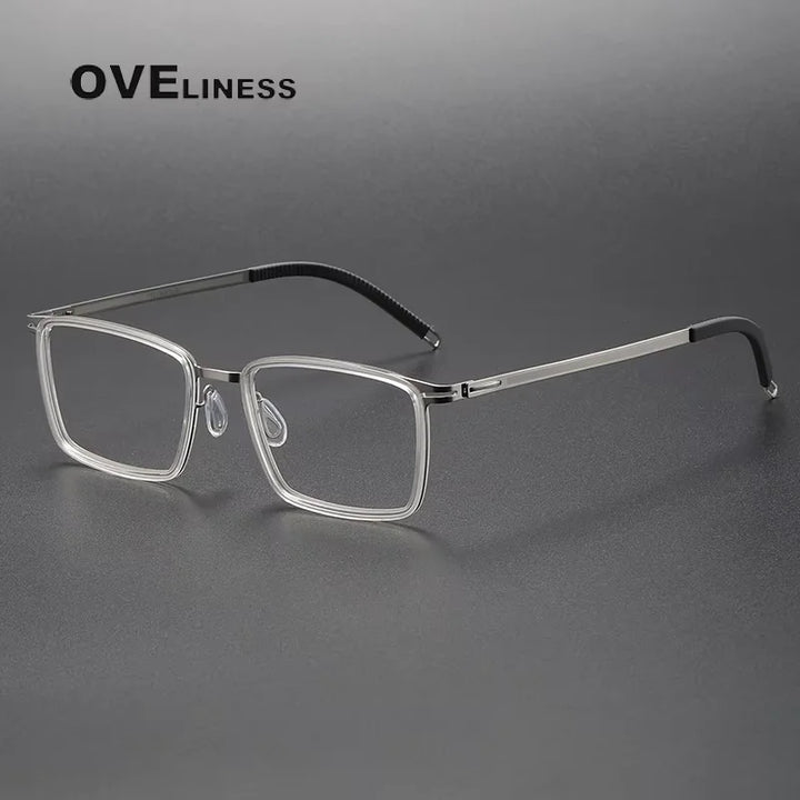 Oveliness Unisex Full Rim Square Acetate Titanium Eyeglasses 82018 Full Rim Oveliness transparent