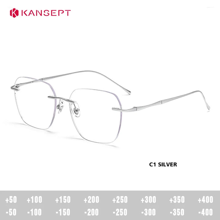 Kansept Unisex Rimless Square Polygon Titanium Reading Glasses 8911/12