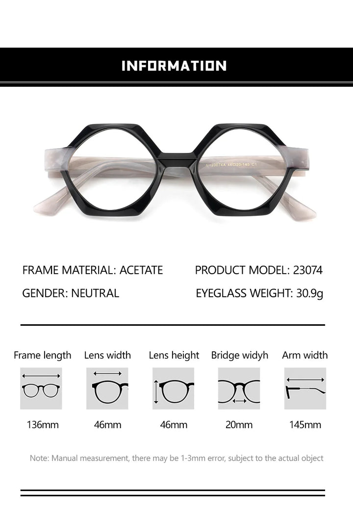 Hewei Women's Full Rim Flat Top Polygon Acetate Eyeglasses 923074