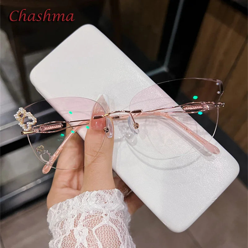 Chashma Ochki Women's Rimless Cat Eye Butterfly Titanium Eyeglasses 001 Rimless Chashma Ochki   
