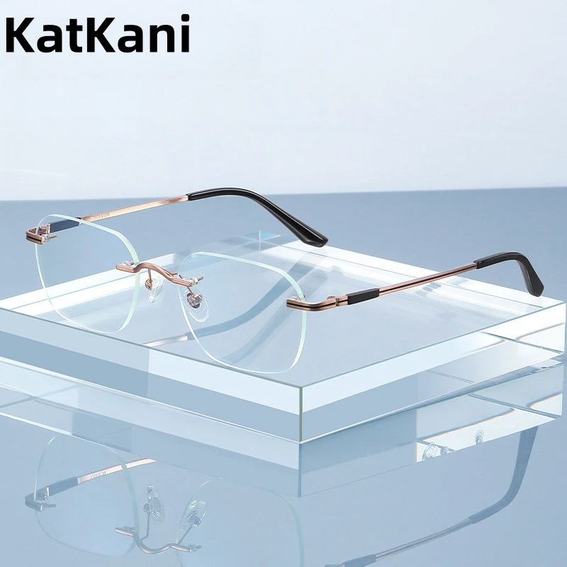 KatKani Unisex Rimless Square Titanium Eyeglasses Pt901 Rimless KatKani Eyeglasses GRAY  