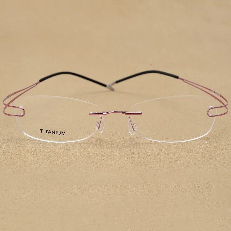 CCspace Unisex Rimless Rectangle Titanium Alloy Eyeglasses 300880 Rimless CCSpace Pink  