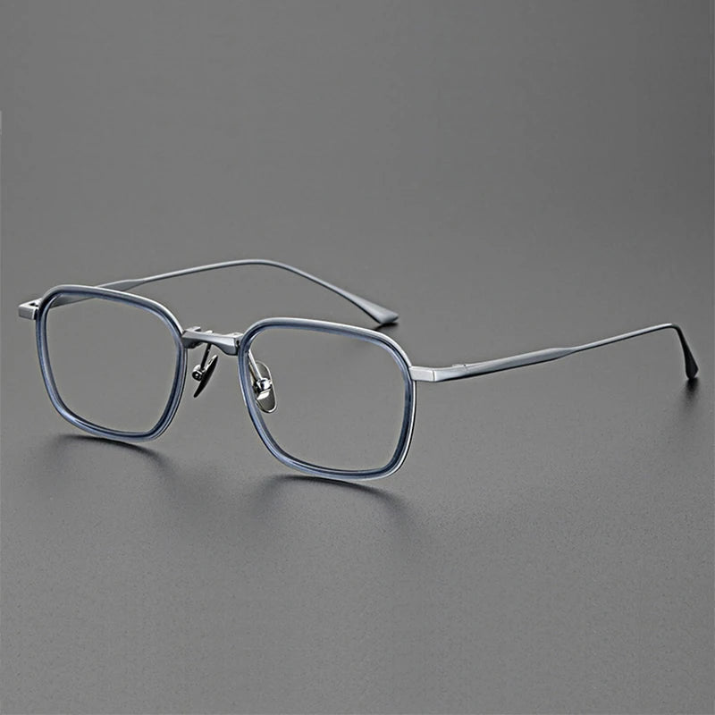 Hewei Unisex Full Rim Square Titanium Acetate Eyeglasses 0009 Full Rim Hewei blue-silver  