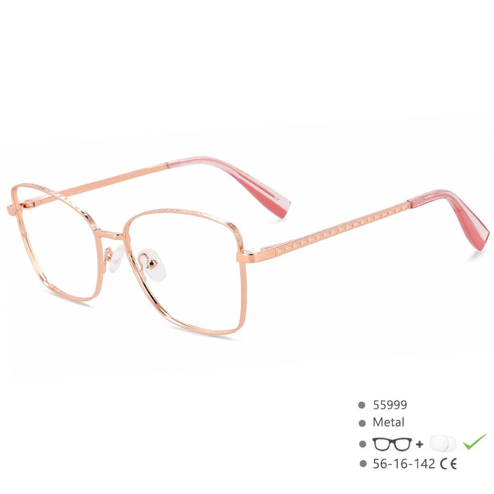 CCspace Women's Full Rim Big Square Cat Eye Alloy Eyeglasses 55999 Full Rim CCspace C3Pink  