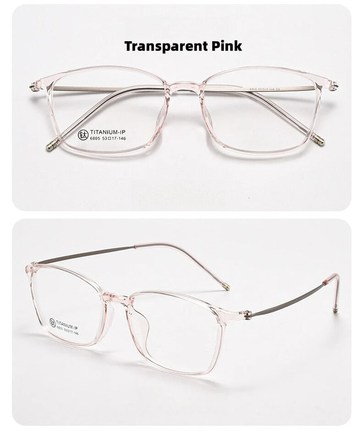 KatKani Women's Full Rim Square Tr 90 Titanium Eyeglasses 6805 Full Rim KatKani Eyeglasses Transparent Pink  
