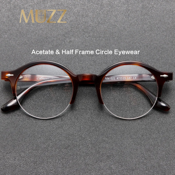 Muzz Unisex Semi Rim Round Acetate Titanium Eyeglasses 44021 Semi Rim Muzz   