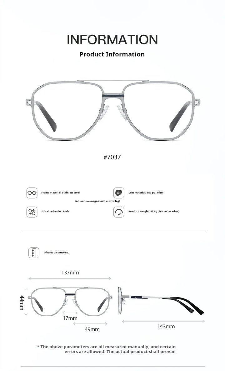 Yimaruili Women's Full Rim Squre Double Bridge Alloy Eyeglasses Clip On Sunglasses 70371