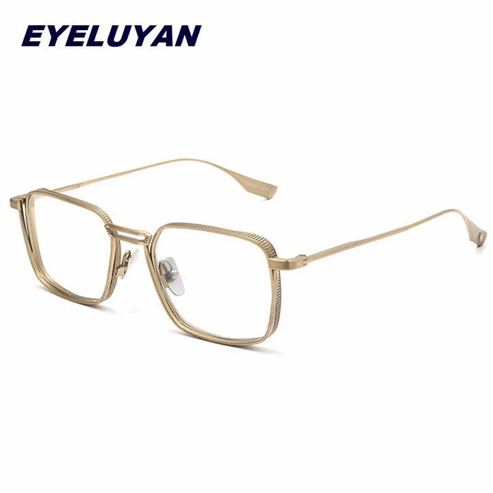 Eleccion Men's Full Rim Square Double Bridge Titanium Eyeglasses 94125 Full Rim Eleccion Gold