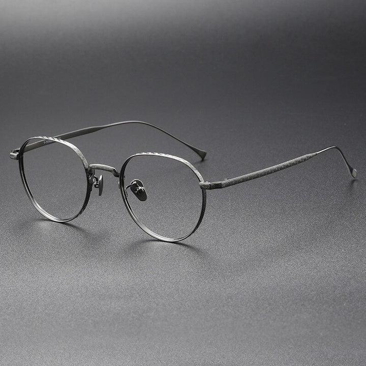 CCspace Unisex Full Rim Round Titanium Eyeglasses 55975 Full Rim CCspace Gun China 