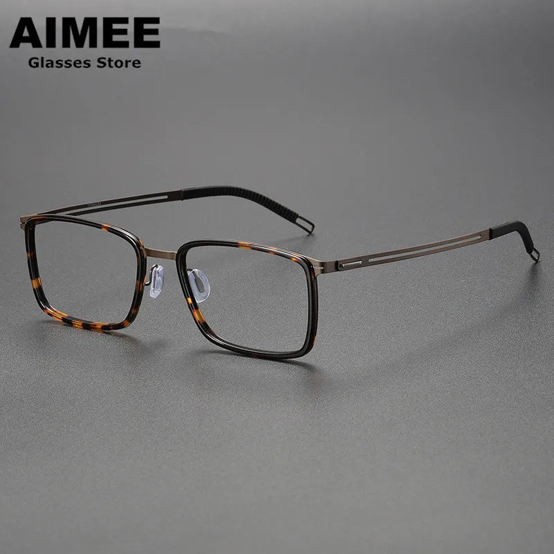 Aimee Unisex Full Rim Square Screwless Titanium Acetate Eyeglasses 8203 Full Rim Aimee Tortoise  