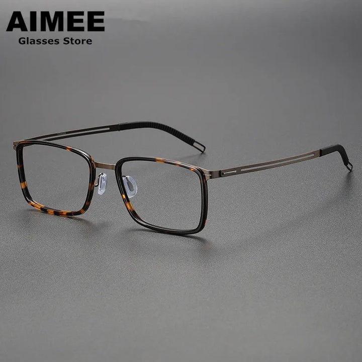 Aimee Unisex Full Rim Square Screwless Titanium Acetate Eyeglasses 8203 Full Rim Aimee Tortoise  