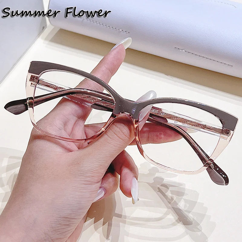 Summer Flower Women's Full Rim Square Cat Eye Tr 90 Titanium Eyeglasses 76037 Full Rim Summer Flower C2