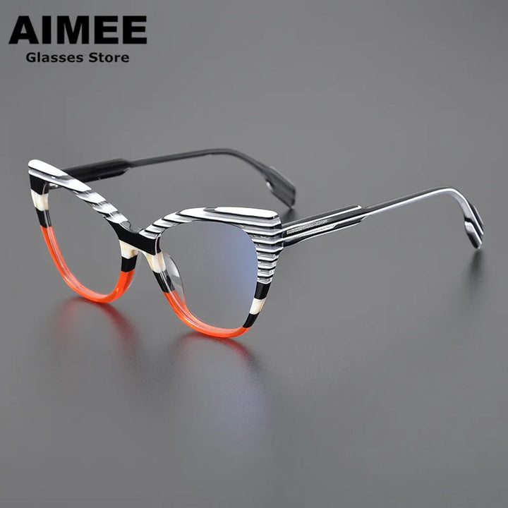 Aimee Unisex Full Rim Square Cat Eye Thick Acetate Eyeglasses 2629 Full Rim Aimee Red Stripes  