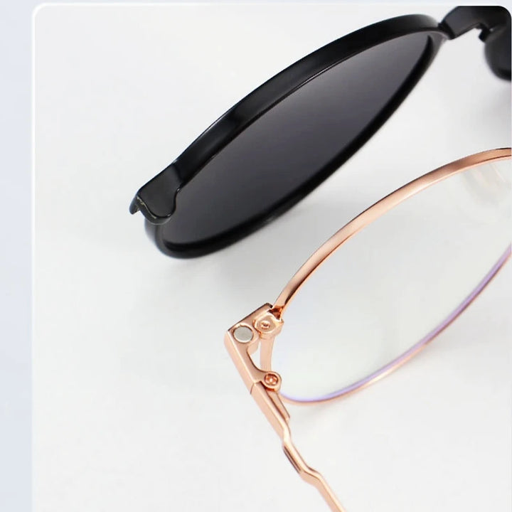 Yimaruili Unisex Full Rim Round Alloy Eyeglasses Clip On Polarized Sunglasses Y1106 Full Rim Yimaruili Eyeglasses   