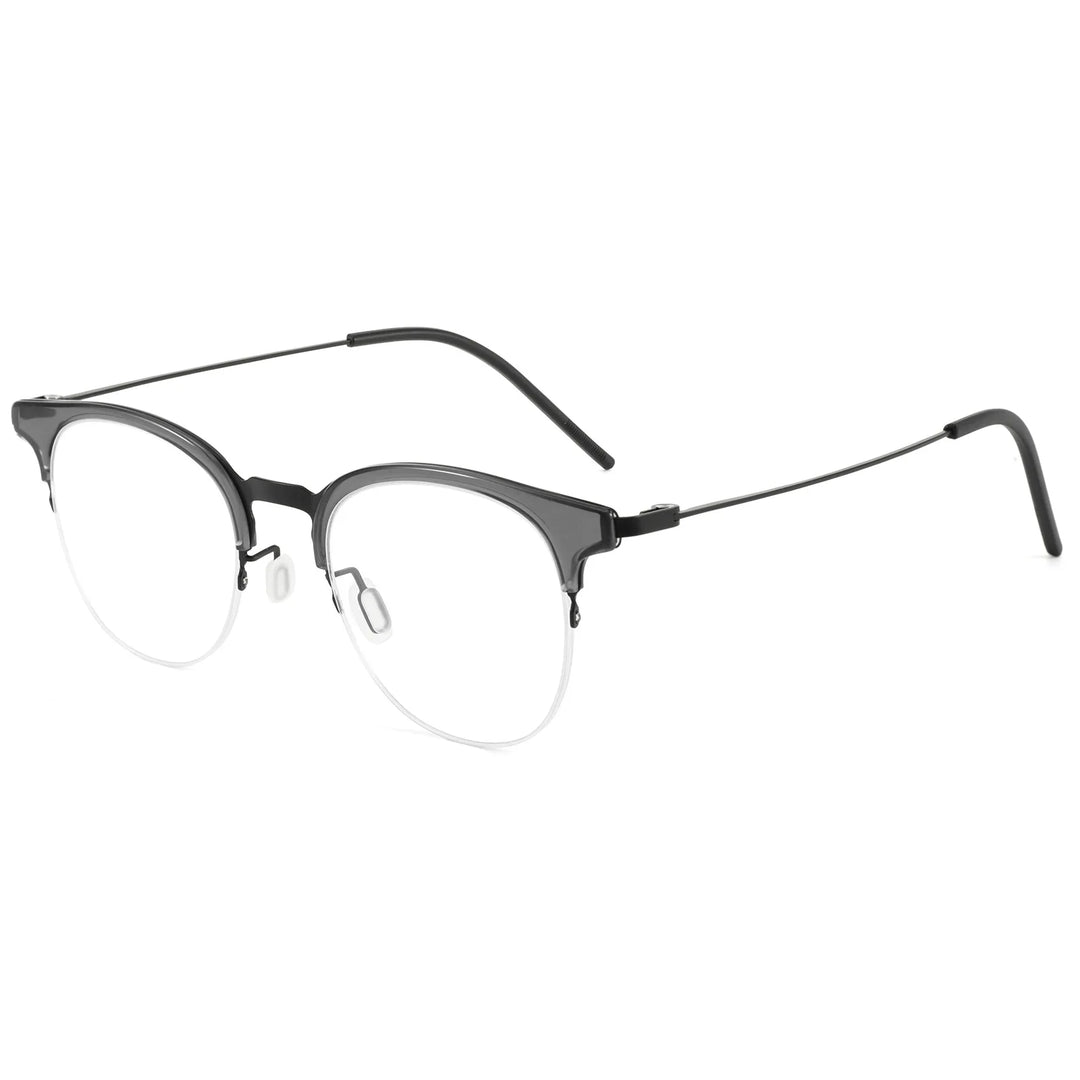 Yimaruili Unisex Semi Rim Round Pure Titanium Eyeglasses 23880Y — view 6 | Yimaruili at FuzWeb