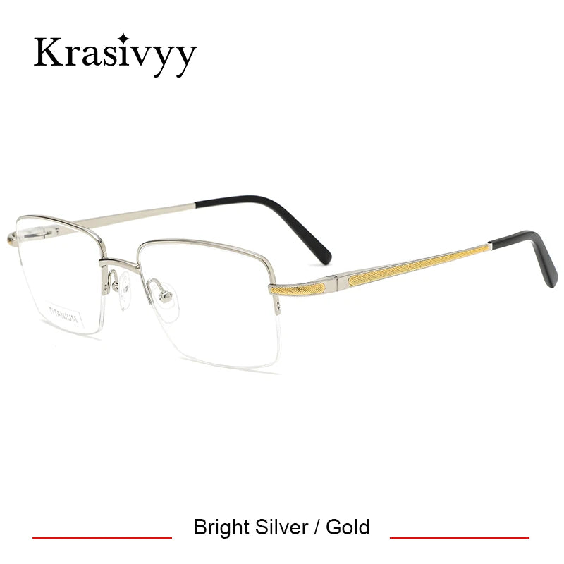 Krasivyy Unisex Semi Rim Big Square Titanium Eyeglasses 50022 Semi Rim Krasivyy Bright Silver Gold