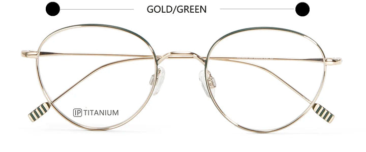 Esnbie Unisex Full Rim Round Oval Titanium Eyeglasses 22026 Full Rim Esnbie GOLD GREEN  