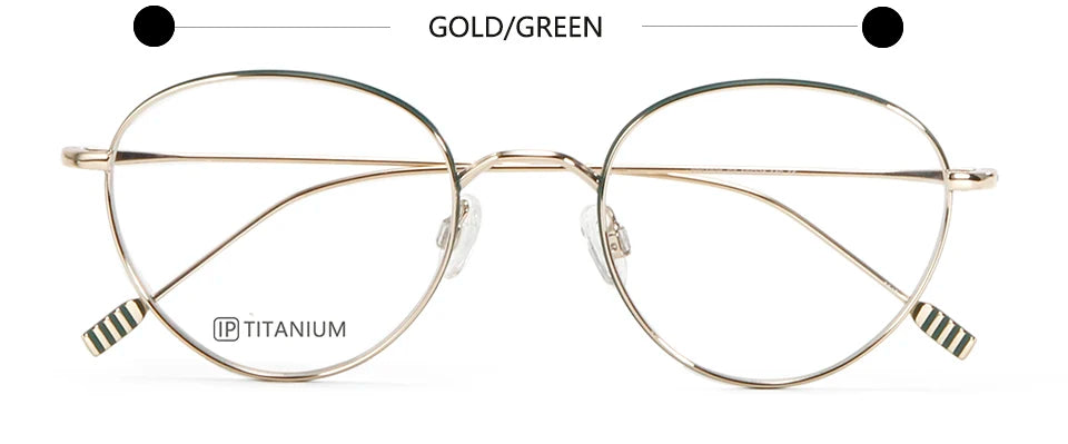 Esnbie Unisex Full Rim Oval Titanium Eyeglasses 22026 Full Rim Esnbie GOLD GREEN  