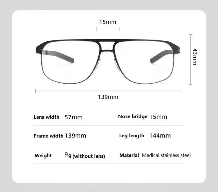 Bobbie 431500 Unisex 139mm Full Rim Double Bridge Square Steel — view 2 | Bobbie at FuzWeb