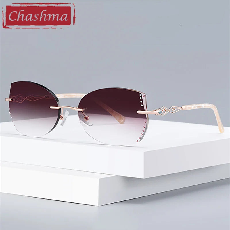 Chashma Women's Rimless Cat Eye Diamond Cut Titanium Eyeglasses 58073
