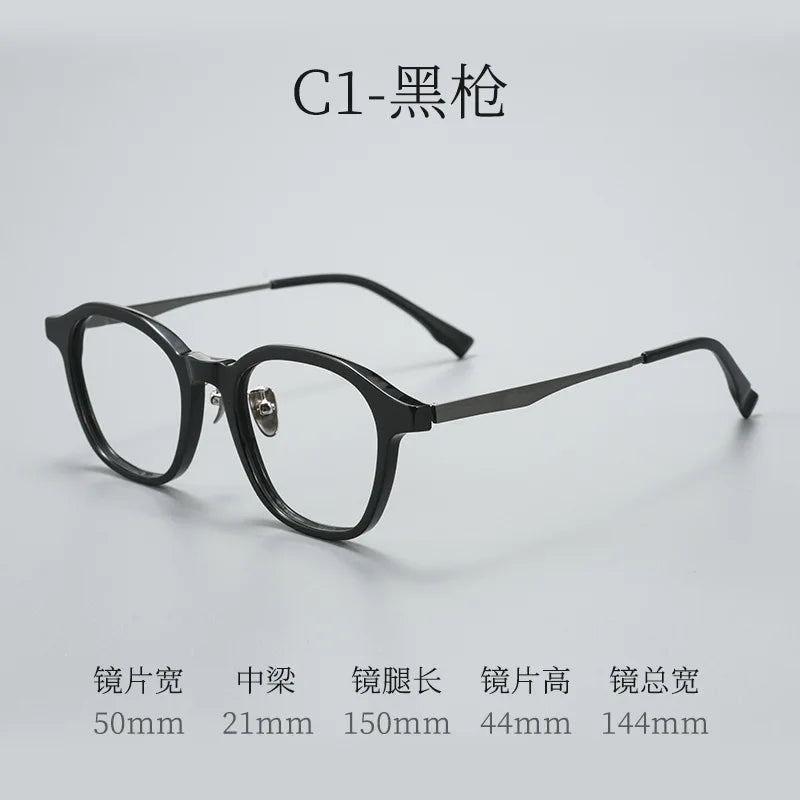 Bclear Unisex Full Rim Round Square Acetate Titanium Eyeglasses 633576