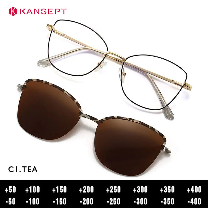 Kansept Women's Full Rim  Cat Eye Alloy Reading Glasses Clip On Sunglasses 70159
