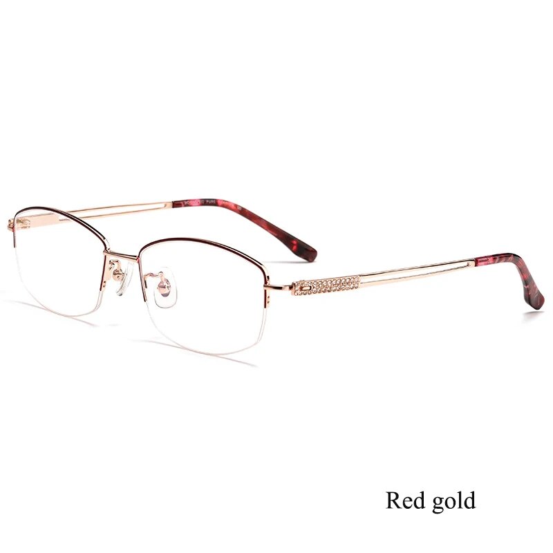Bclear Women's Semi Rim Square Titanium Eyeglasses 6006b Semi Rim Bclear Red gold  