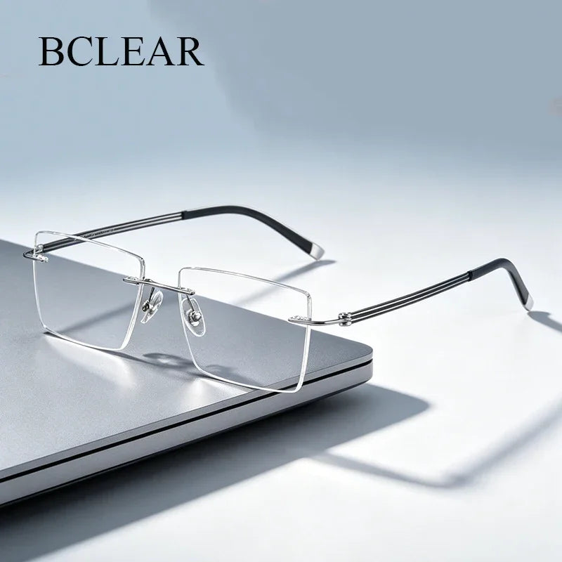 Bclear Men Rimless Square Titanium Eyeglasses MY-6054