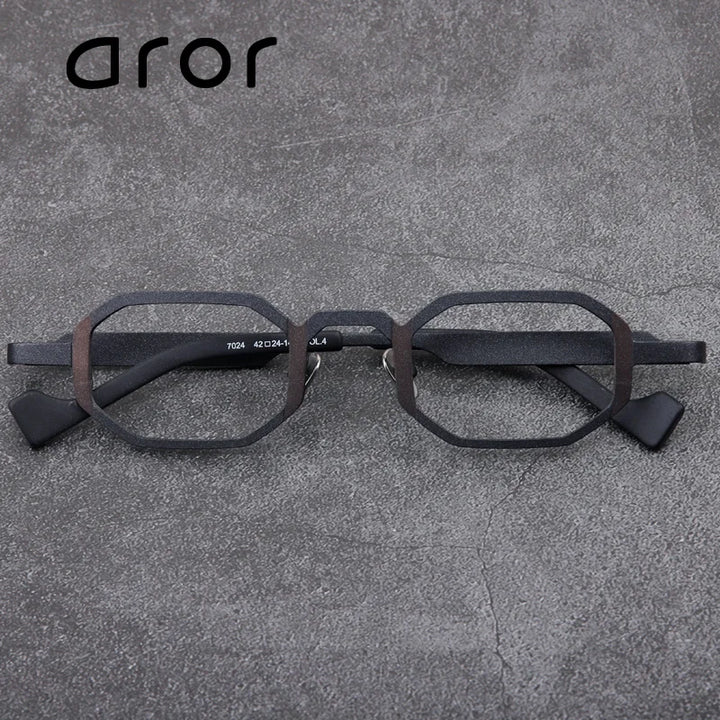 Aror Unisex Full Rim Flat Top Hexagon Titanium Eyeglasses 77024 Full Rim Aror