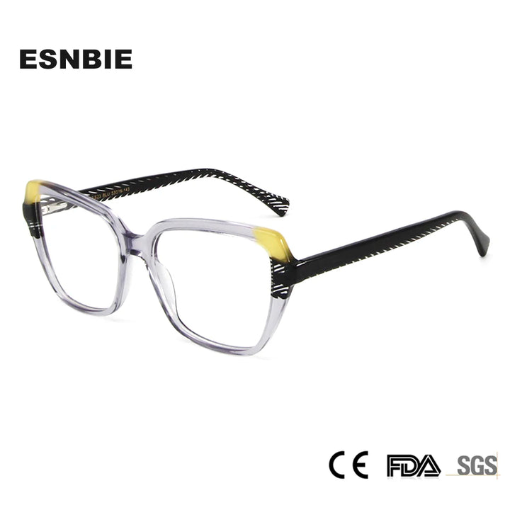 Esnbie Unisex Full Rim Square Polygon Cat Eye Acetate Eyeglasses 62323 Full Rim Esnbie   