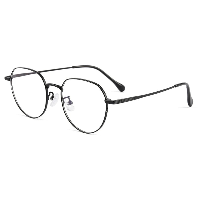 Handoer Women's Full Rim Flat Top Round Titanium Eyeglasses 5056 Full Rim Handoer black  