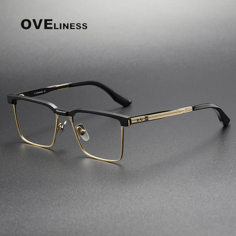 Oveliness Unisex Full Rim Square Acetate Titanium Eyeglasses 369137