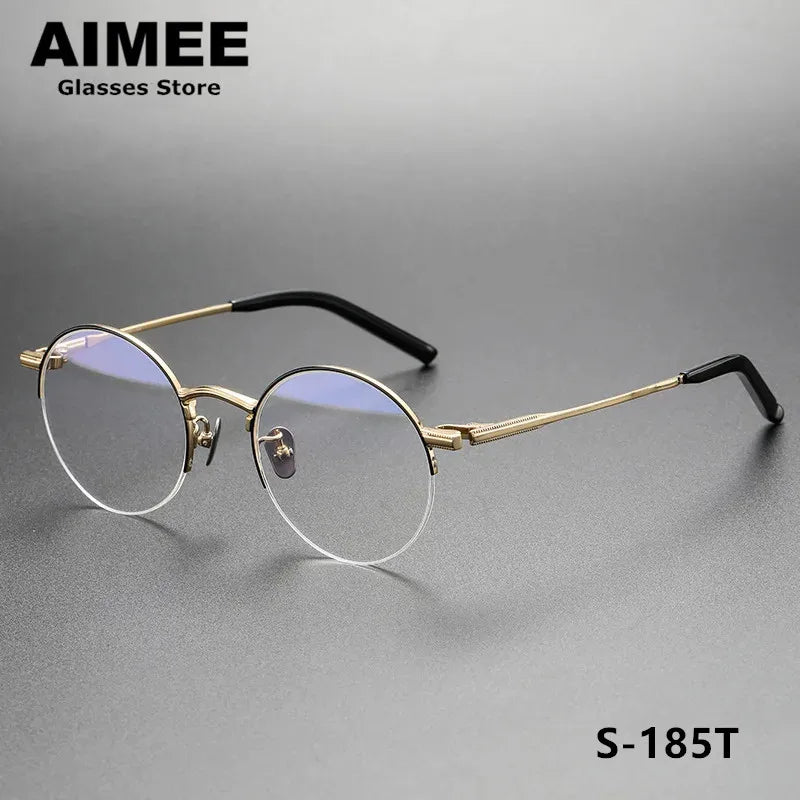 Aimee Unisex Semi Rim Round Titanium Eyeglasses 19185 Semi Rim Aimee   