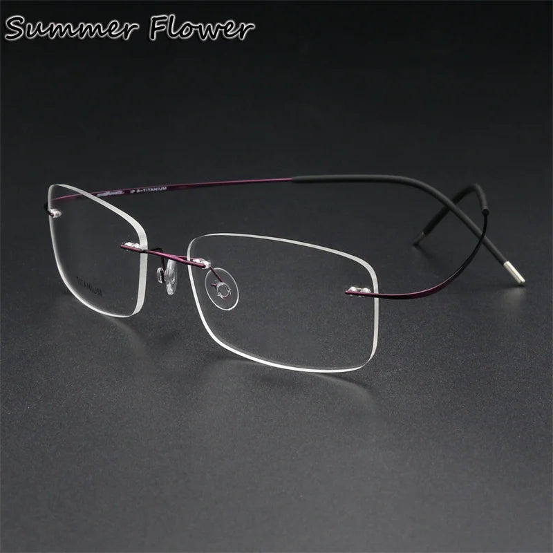 Summer Flower Unisex Rimless Square Titanium Eyeglasses 81019 Rimless Summer Flower Purple