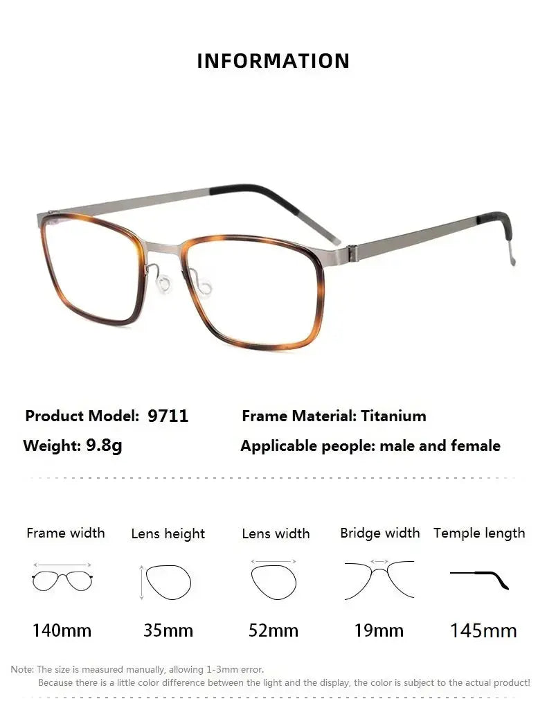 Bobbie 971100 Unisex Square Titanium Acetate Full Rim Frames FuzWeb
