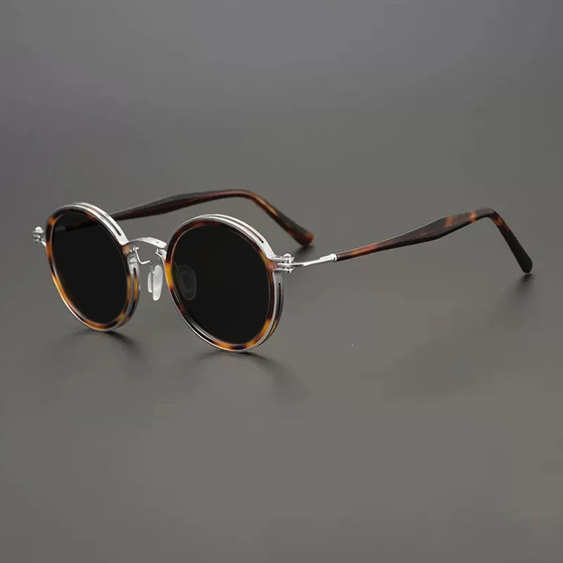 Gatenac Unisex Full Rim Round Polarized Acetate Titanium Sunglasses Mo10  FuzWeb  Silver Gray  