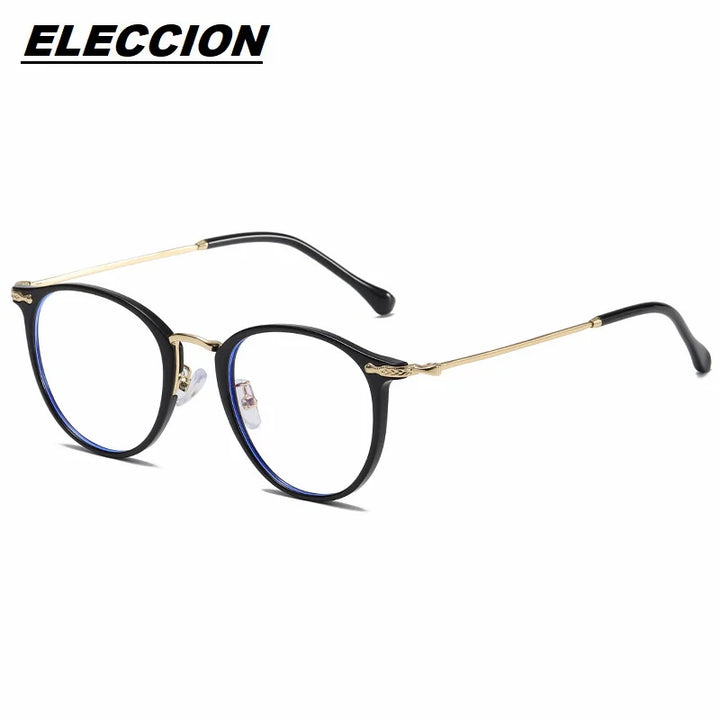 Eleccion Unisex Full Rim Oval Square Tr 90 Titanium Eyeglasses 48303 Full Rim Eleccion Black - Gold CHINA