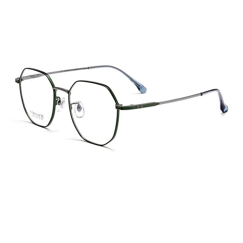 KatKani Unisex Full Rim Polygon Titanium Eyeglasses 15341p Full Rim KatKani Eyeglasses Green gun  